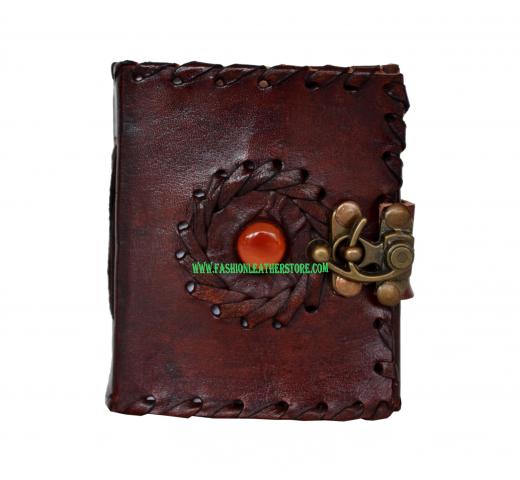 Handmade Leather Journal God's Eye Book Of Shadows Red Stone Wicca Diary Diary